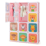12 Cube Kids Wardrobe Closet with Hanging Section and Doors-Pink