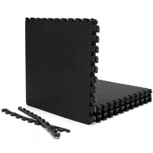 12 Pieces Puzzle Interlocking Flooring Mat with Anti-slip and Waterproof Surface-Black