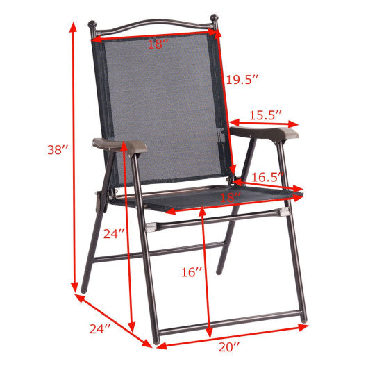 Set of 2 Patio Folding Sling Back Camping Deck Chairs-Black