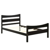 Twin Size Rustic Style Platform Bed Frame with Headboard and Footboard-Dark Brown