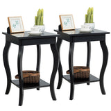 Set of 2 Side Table End Table Night Stand with Shelf-Black