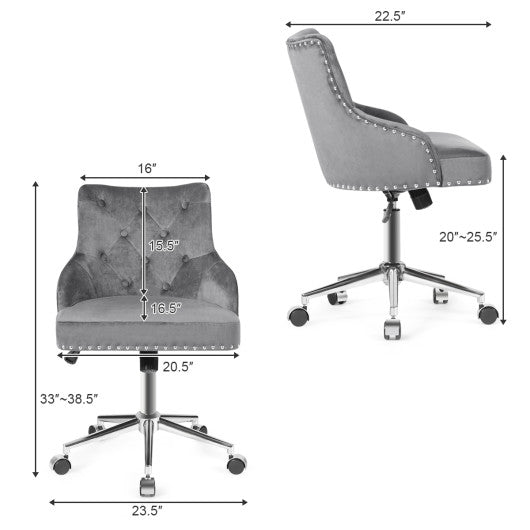 Tufted Upholstered Swivel Computer Desk Chair with Nailed Tri-Gray