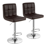 Set of 2 Square Swivel Adjustable PU Leather Bar Stools with Back and Footrest-Coffee