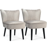 Set of 2 Upholstered Modern Leisure Club Chairs with Solid Wood Legs-Brown