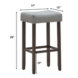 Set of 2 Nailhead Saddle Bar Stools 29 Inch Height-Gray