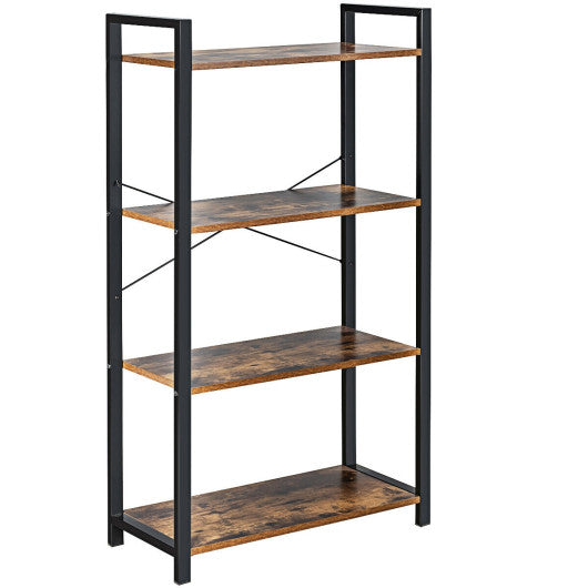 4-Tier Rustic Bookshelf Industrial Bookcase Diaplay Shelf Storage Rack-Brown