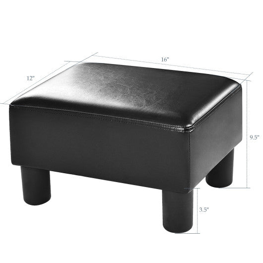 Small PU Leather Rectangular Seat Ottoman Footstool-Black