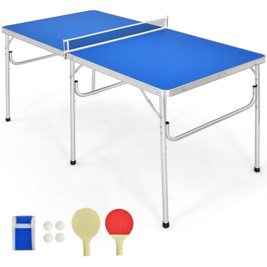 60 Inch Portable Tennis Ping Pong Folding Table with Accessories-Blue