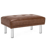 Rectangle Tufted Ottoman with Stainless Steel Legs for Living Room-Brown