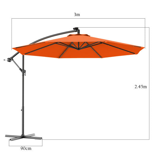 10" Patio Hanging Solar LED Umbrella Sun Shade with Cross Base-Orange