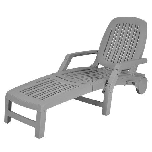 Adjustable Patio Sun Lounger with Weather Resistant Wheels-Gray