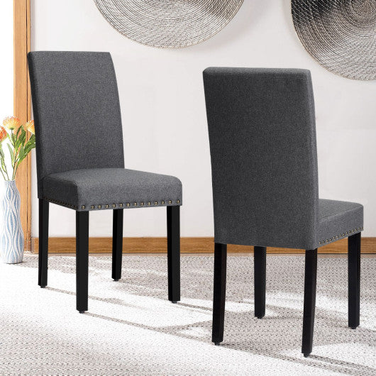 Set of 2 Fabric Upholstered Dining Chairs with Nailhead-Gray