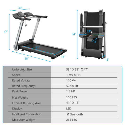 Italian Designed Folding Treadmill with Heart Rate Belt and Fatigue Button