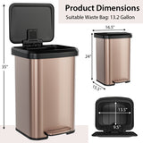 13.2 Gallon Step Trash Can with Soft Close Lid and Deodorizer Compartment-Golden