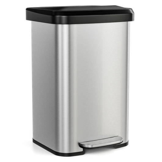 13.2 Gallon Step Trash Can with Soft Close Lid and Deodorizer Compartment-Silver