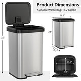 13.2 Gallon Step Trash Can with Soft Close Lid and Deodorizer Compartment-Silver