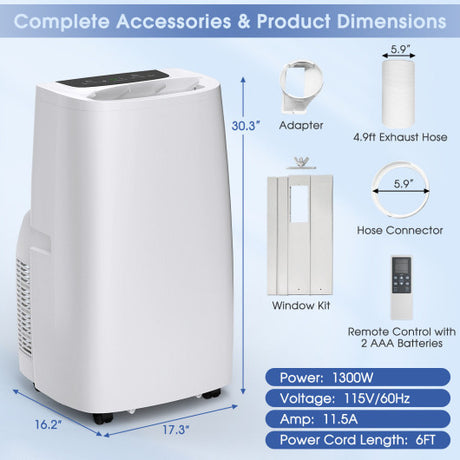 14000 BTU(Ashrae) Portable Air Conditioner with Remote Control