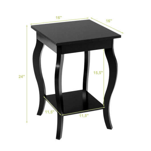 Set of 2 Side Table End Table Night Stand with Shelf-Black
