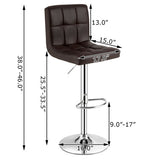 Set of 2 Square Swivel Adjustable PU Leather Bar Stools with Back and Footrest-Coffee