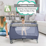 Foldable Safety  Baby Playard for Toddler Infant with Changing Station-Gray