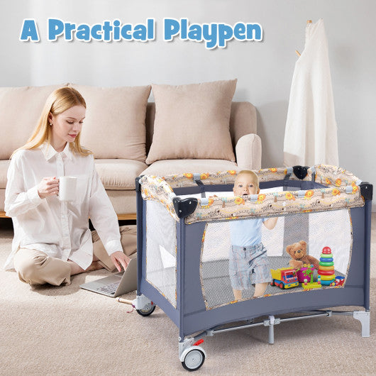 Foldable 2 Color Baby Crib Playpen Playard-Gray