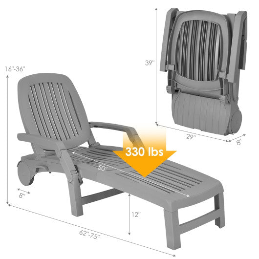 Adjustable Patio Sun Lounger with Weather Resistant Wheels-Gray