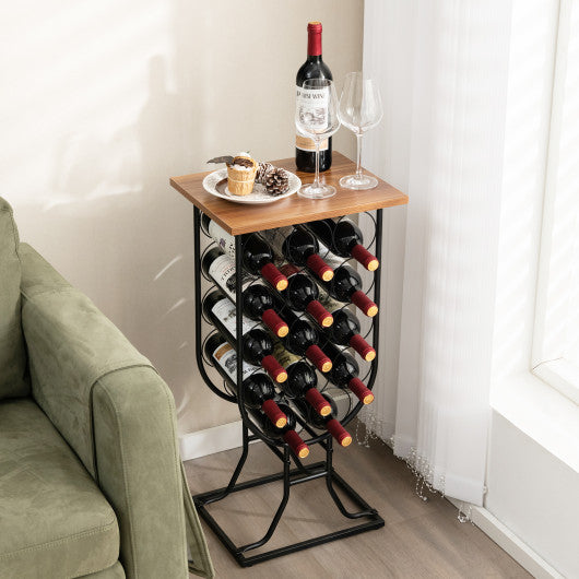 14 Bottles Wine Rack with Detachable and Lockable Wheels-Black