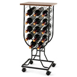 14 Bottles Wine Rack with Detachable and Lockable Wheels-Black