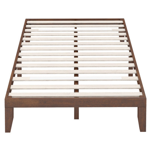 14 Inch Full Size Wood Platform Bed Frame with Wood Slat Support-Coffee