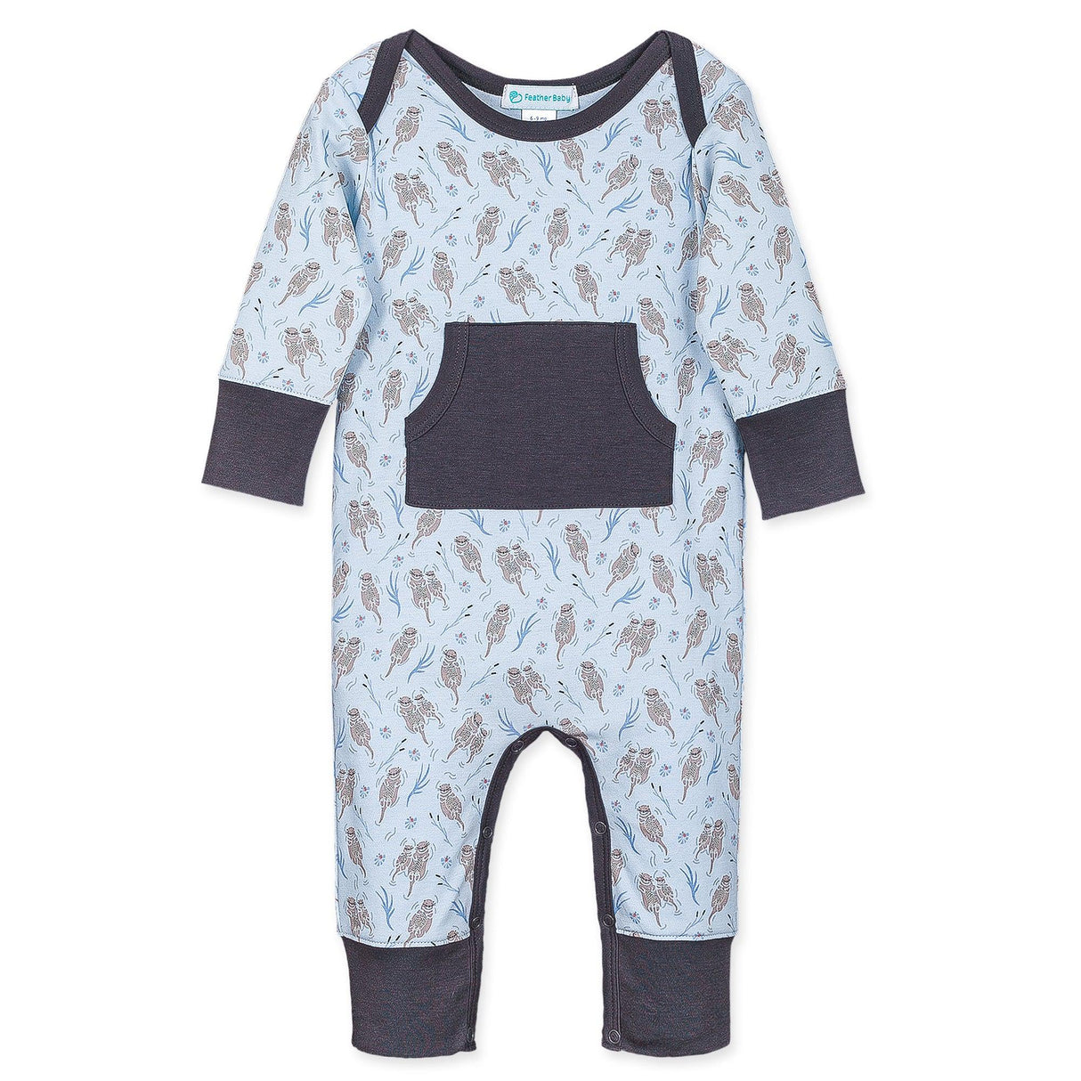 Kangaroo Romper - Otters on Baby Blue  100% Pima Cotton by Feather Baby