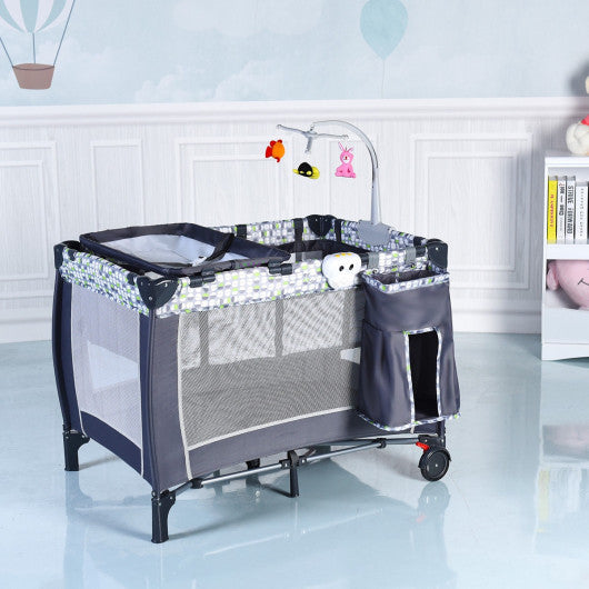 Foldable Travel Baby Crib Playpen Infant Bassinet Bed with Carry Bag-Gray