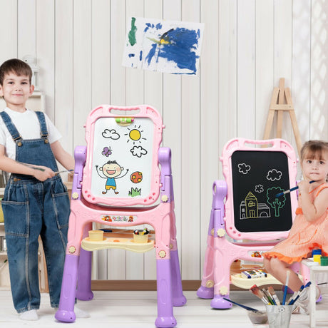 Height Adjustable Kids Art Easel Magnetic Double Sided Board-Pink
