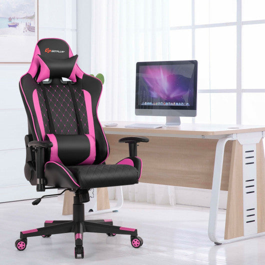 Massage Gaming Chair with Lumbar Support and Headrest-Pink