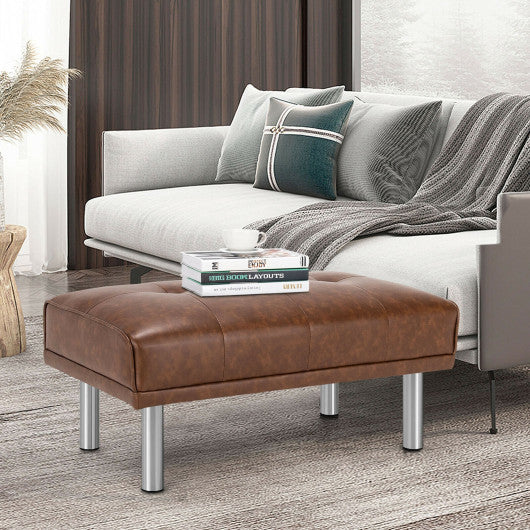 Rectangle Tufted Ottoman with Stainless Steel Legs for Living Room-Brown