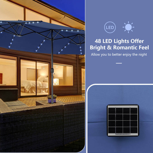 15 Feet Double-Sided Patio Umbrella with 48 LED Lights-Navy