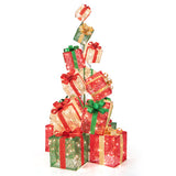 15 Stacked Lighted Christmas Gift Box Tower with 450 Warm White Lights