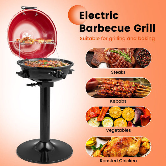 1600W Electric BBQ Grill with Removable Non-Stick Warming Rack-Red