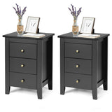 2 pcs Nightstand End Beside Table Drawers-Black