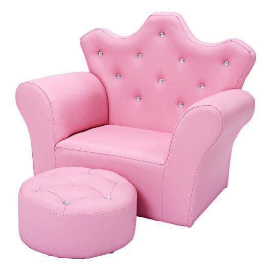 Pink Kids Sofa Armrest Couch with Ottoman-Pink
