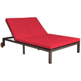 2-Person Patio Rattan Lounge Chair with Adjustable Backrest-Red