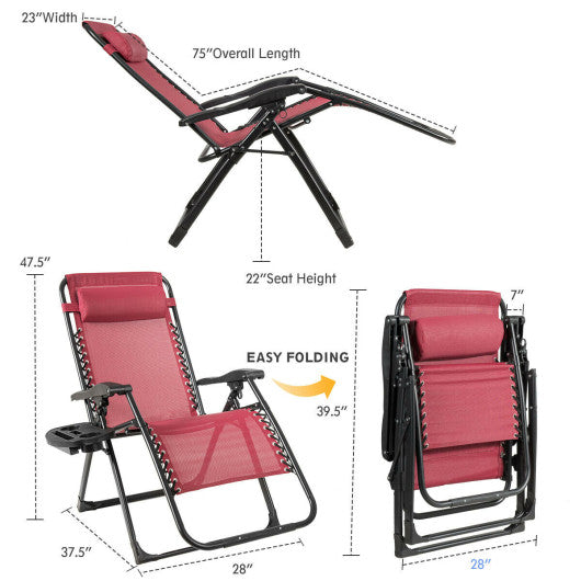 Oversize Lounge Chair Patio Heavy Duty Folding Recliner-Dark Red
