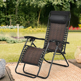 Folding Rattan Zero Gravity Lounge Chair with Removable Head Pillow-Light Brown