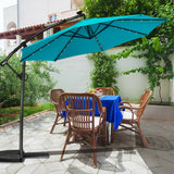 10FT 360° Rotation Solar Powered LED Patio Offset Umbrella-Turquoise