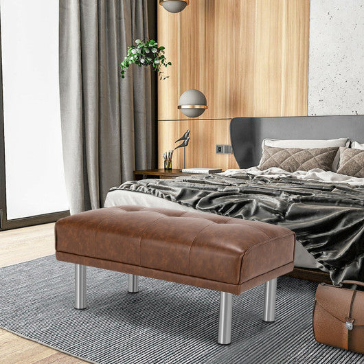 Rectangle Tufted Ottoman with Stainless Steel Legs for Living Room-Brown