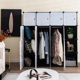 16-Cube Storage Organizer with 16 Doors and 2 Hanging Rods-Black