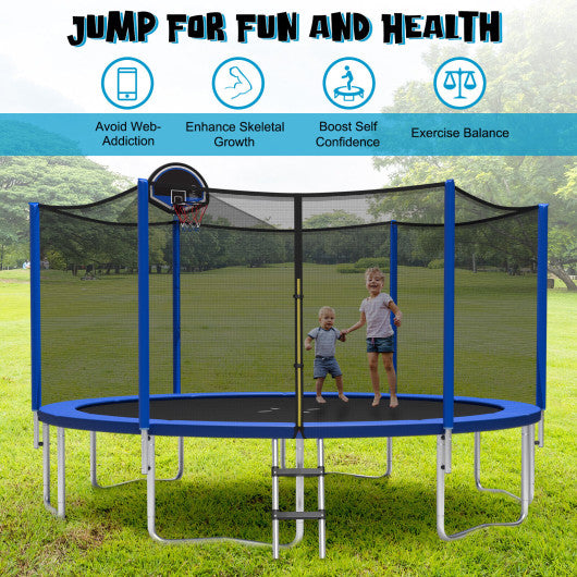 15/16 Feet Outdoor Recreational Trampoline with Enclosure Net-16 ft