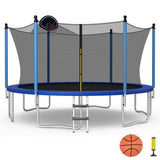 12/14/15/16 Feet Outdoor Recreational Trampoline with Ladder and Enclosure Net-16 ft
