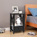 2-Tier 16 x 14 Inch Multifunctional Nightstand with Storage Drawer-Black