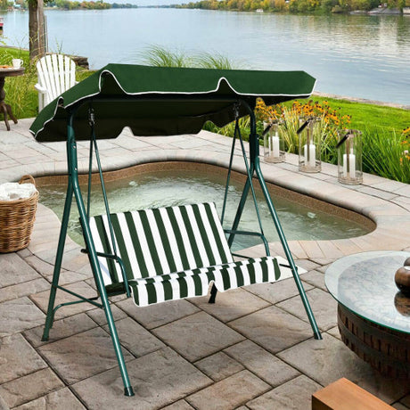 Loveseat Cushioned Patio Steel Frame Swing Glider -Green