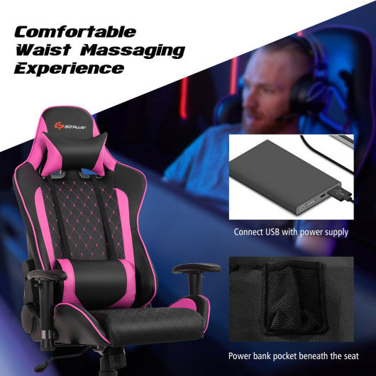 Massage Gaming Chair with Lumbar Support and Headrest-Pink